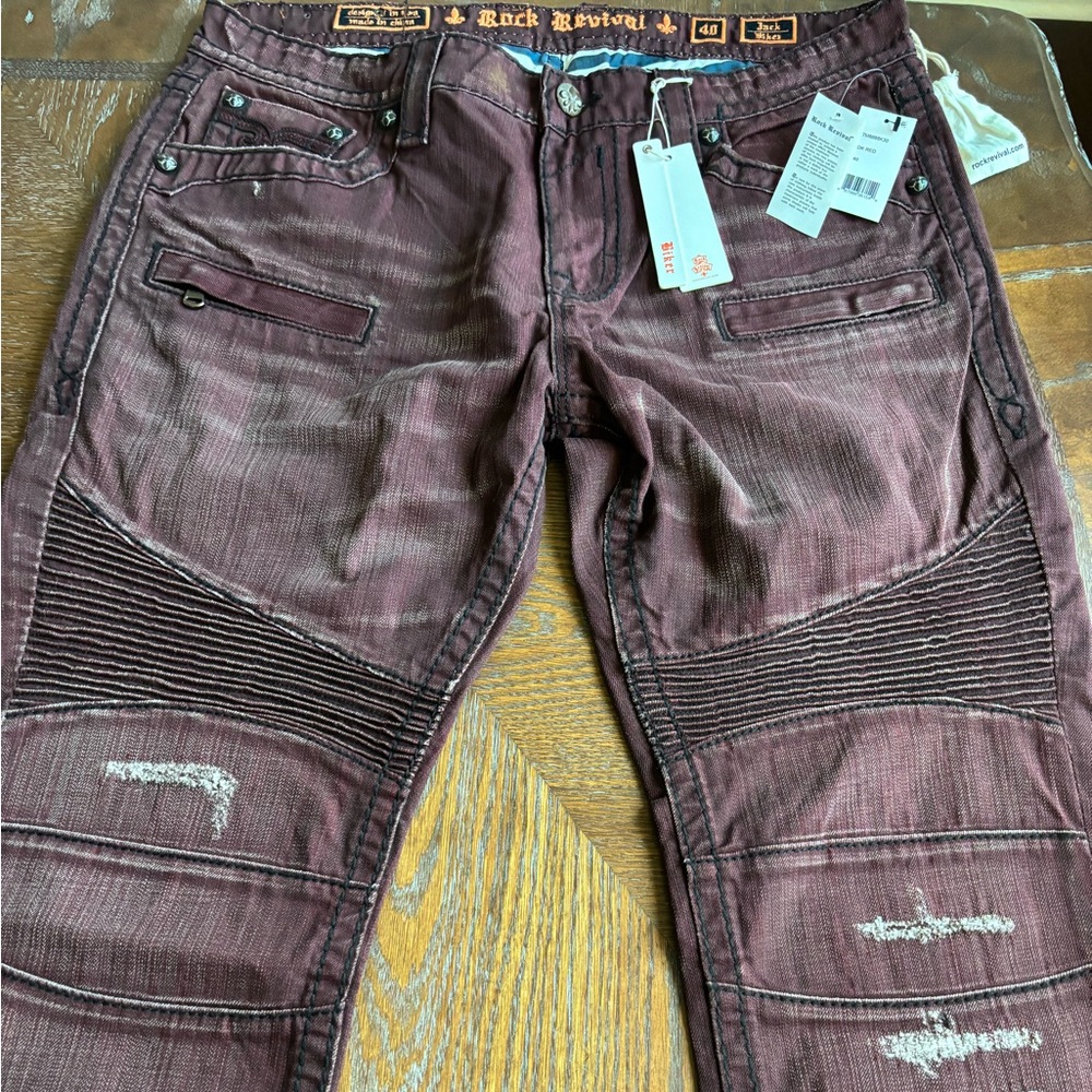 Rock Revival Men's Jack Biker Jeans in DK Red